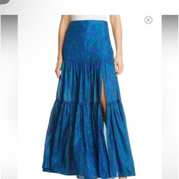 Veronica Beard Blue Floral Silk One-Shoulder Top & Tiered Maxi Skirt Set - Picture 3 of 8
